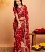 Bandhani embroidered pure georgette fusion bandhani saree