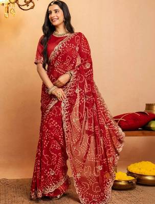 Bandhani embroidered pure georgette fusion bandhani saree 2