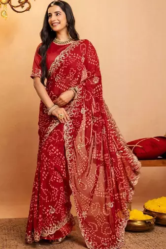 Bandhani embroidered pure georgette fusion bandhani saree