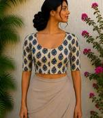 White premium cotton handblock printed blouse