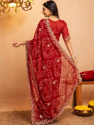 Bandhani embroidered pure georgette fusion bandhani saree 3