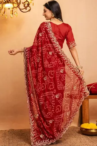 Bandhani embroidered pure georgette fusion bandhani saree