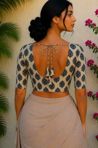 White premium cotton handblock printed blouse