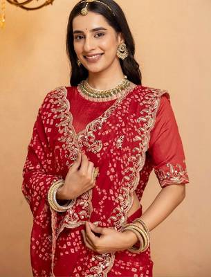Bandhani embroidered pure georgette fusion bandhani saree 4