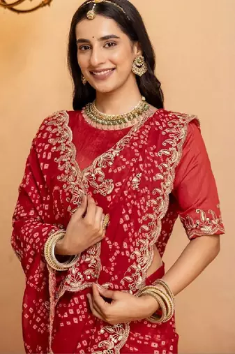 Bandhani embroidered pure georgette fusion bandhani saree