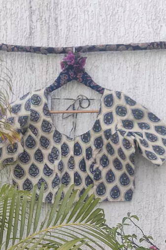 White premium cotton handblock printed blouse