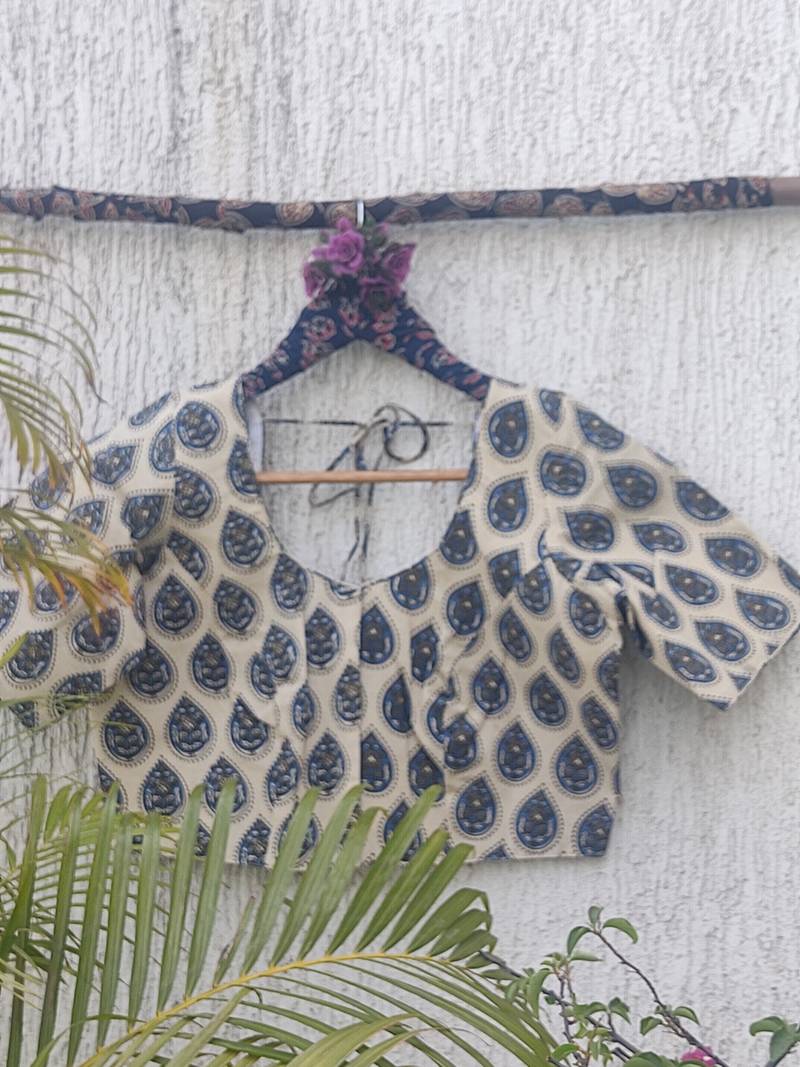 White premium cotton handblock printed blouse