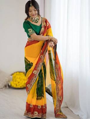 Bandhani embroidered pure georgette fusion bandhani saree 1