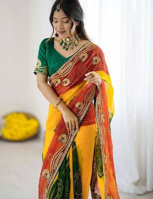 Bandhani embroidered pure georgette fusion bandhani saree 2