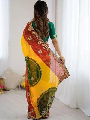 Bandhani embroidered pure georgette fusion bandhani saree 3