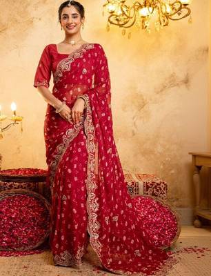 Bandhani embroidered pure georgette fusion bandhani saree 1