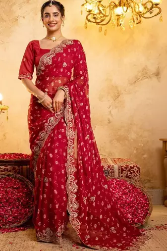 Bandhani embroidered pure georgette fusion bandhani saree