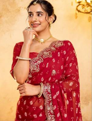 Bandhani embroidered pure georgette fusion bandhani saree 2