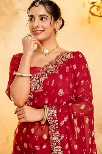 Bandhani embroidered pure georgette fusion bandhani saree