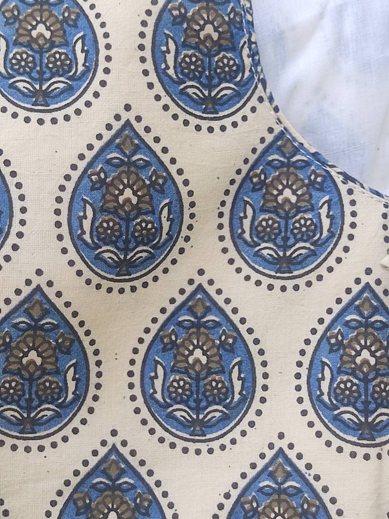 White premium cotton handblock printed blouse