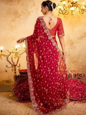Bandhani embroidered pure georgette fusion bandhani saree 3