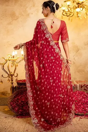 Bandhani embroidered pure georgette fusion bandhani saree