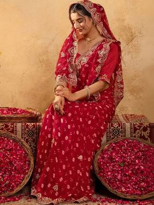 Bandhani embroidered pure georgette fusion bandhani saree 4