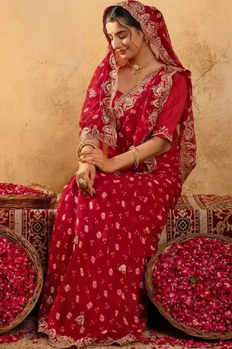 Bandhani embroidered pure georgette fusion bandhani saree