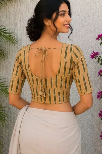 Yellow premium cotton handblock printed blouse