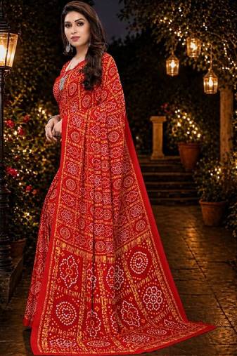 Bandhani poly georgette leheriya saree