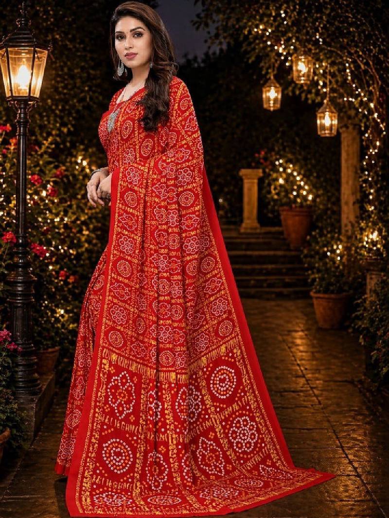 Bandhani poly georgette leheriya saree