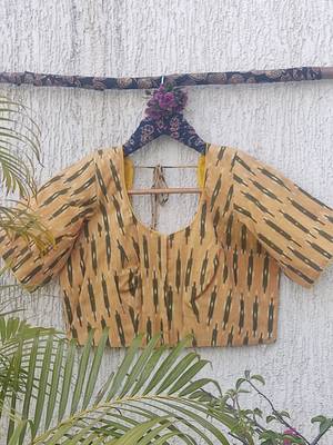 Yellow premium cotton handblock printed blouse 3