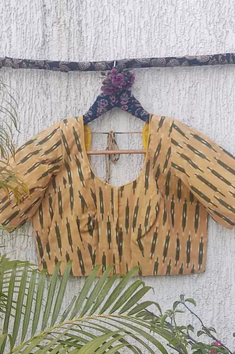 Yellow premium cotton handblock printed blouse