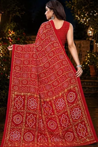 Bandhani poly georgette leheriya saree