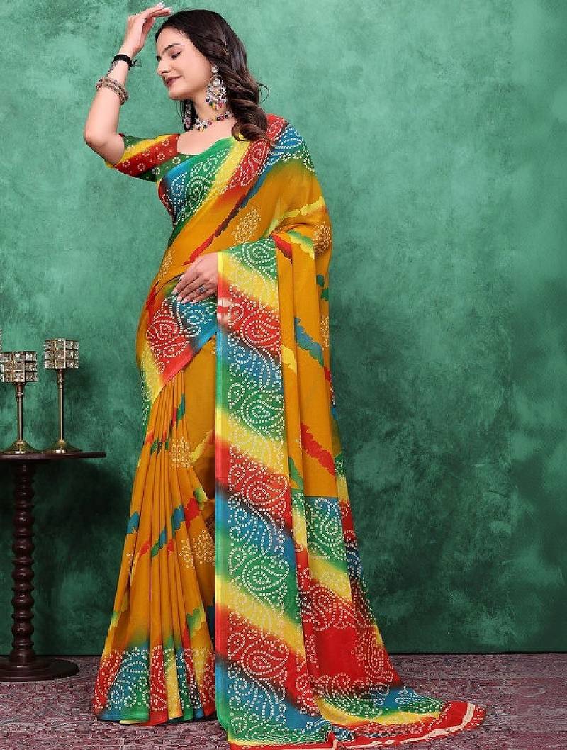 Bandhani poly georgette bandhani saree