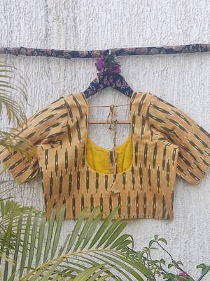 Yellow premium cotton handblock printed blouse 4