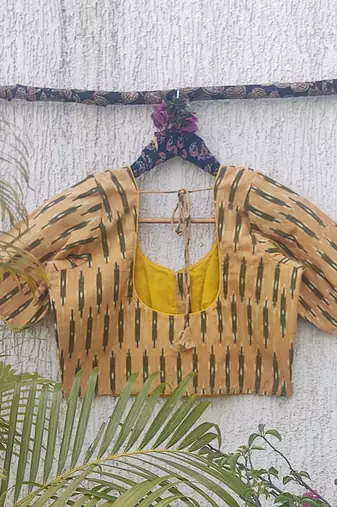 Yellow premium cotton handblock printed blouse