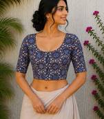Blue premium cotton handblock printed blouse