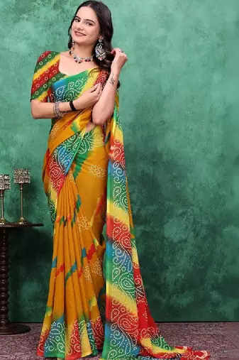Bandhani poly georgette bandhani saree