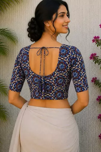 Blue premium cotton handblock printed blouse