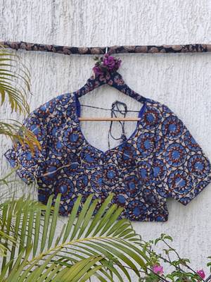 Blue premium cotton handblock printed blouse 3