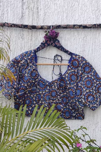 Blue premium cotton handblock printed blouse
