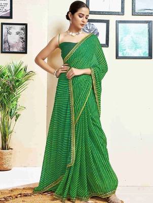Leheriya embroidered pure georgette fusion leheriya saree 2