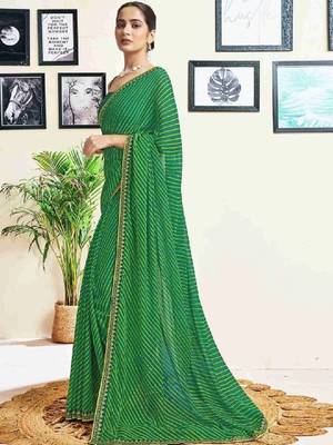 Leheriya embroidered pure georgette fusion leheriya saree 3