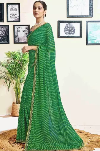 Leheriya embroidered pure georgette fusion leheriya saree