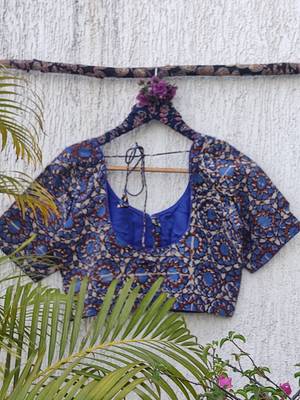 Blue premium cotton handblock printed blouse 4
