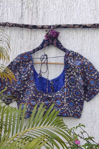 Blue premium cotton handblock printed blouse