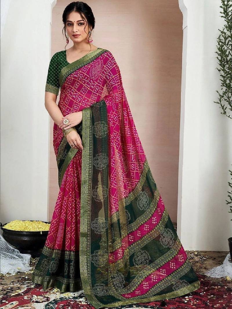 Bandhani pure chiffon fusion bandhani saree