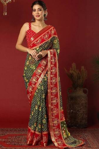 Bandhani zari pure georgette fusion bandhani saree