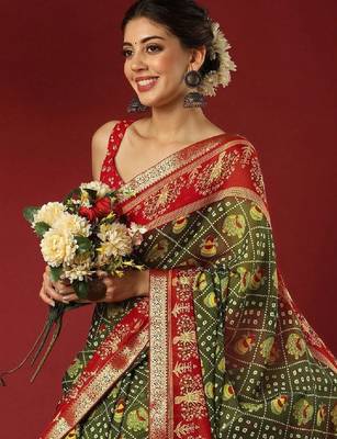 Bandhani zari pure georgette fusion bandhani saree 2