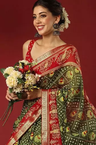 Bandhani zari pure georgette fusion bandhani saree