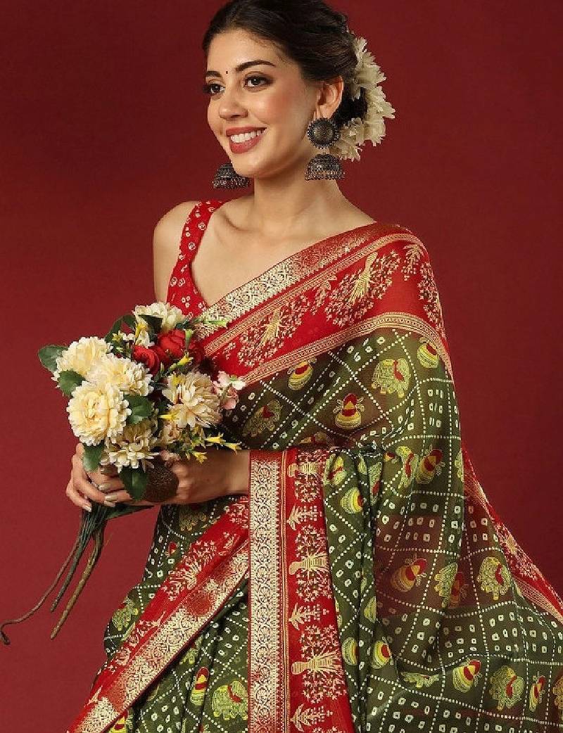 Bandhani zari pure georgette fusion bandhani saree