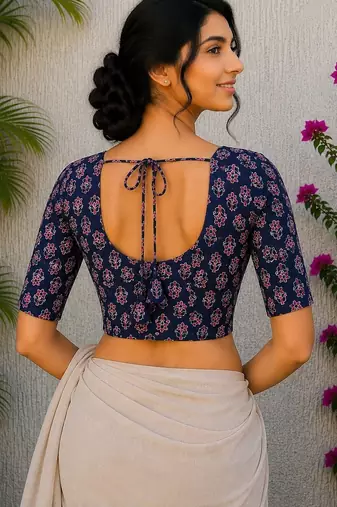 Blue premium cotton handblock printed blouse