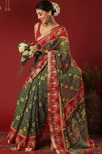 Bandhani zari pure georgette fusion bandhani saree