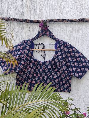 Blue premium cotton handblock printed blouse 3